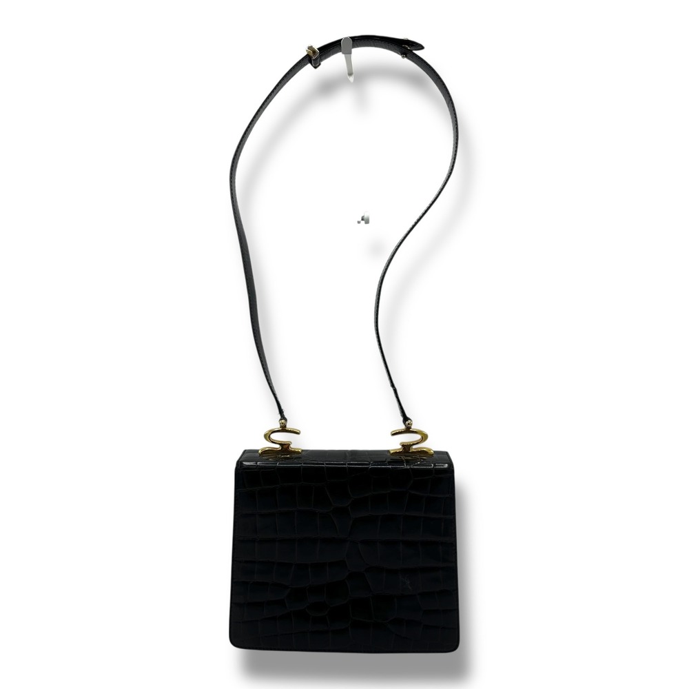 Genny Pelleterie Black‎ Croc Embossed Leather Shoulder Bag Made in Italy Vintage